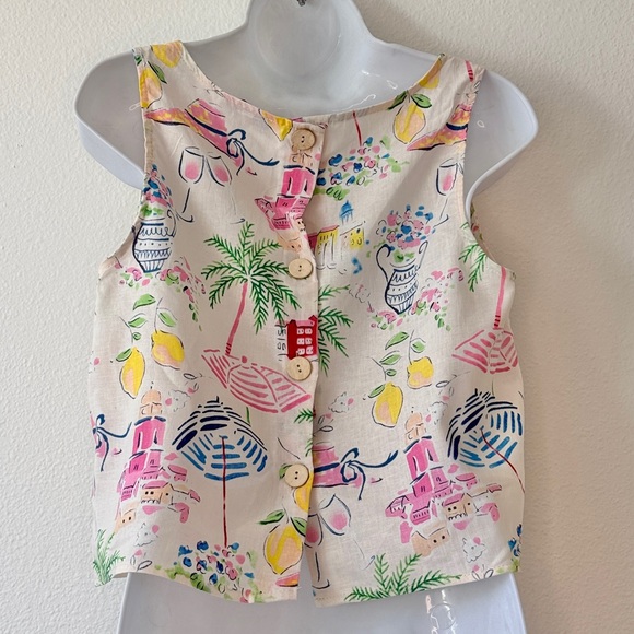 Calypso Tropical Beach Vacation Resort Wear Button Back Tank Top - Picture 2 of 7